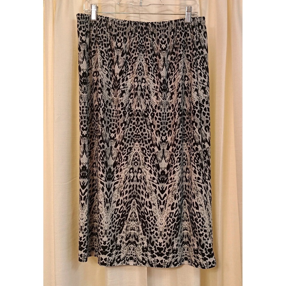 Mlle Gabrielle Animal Print Midi Skirt XL Black White Leopard Snakeskin Stretch